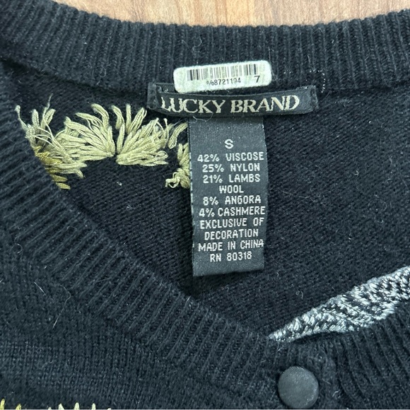 Lucky Brand Crane Embroidery Cottagecore Cardigan Lambswool Blend Soft Knit Sz S - Picture 3 of 12
